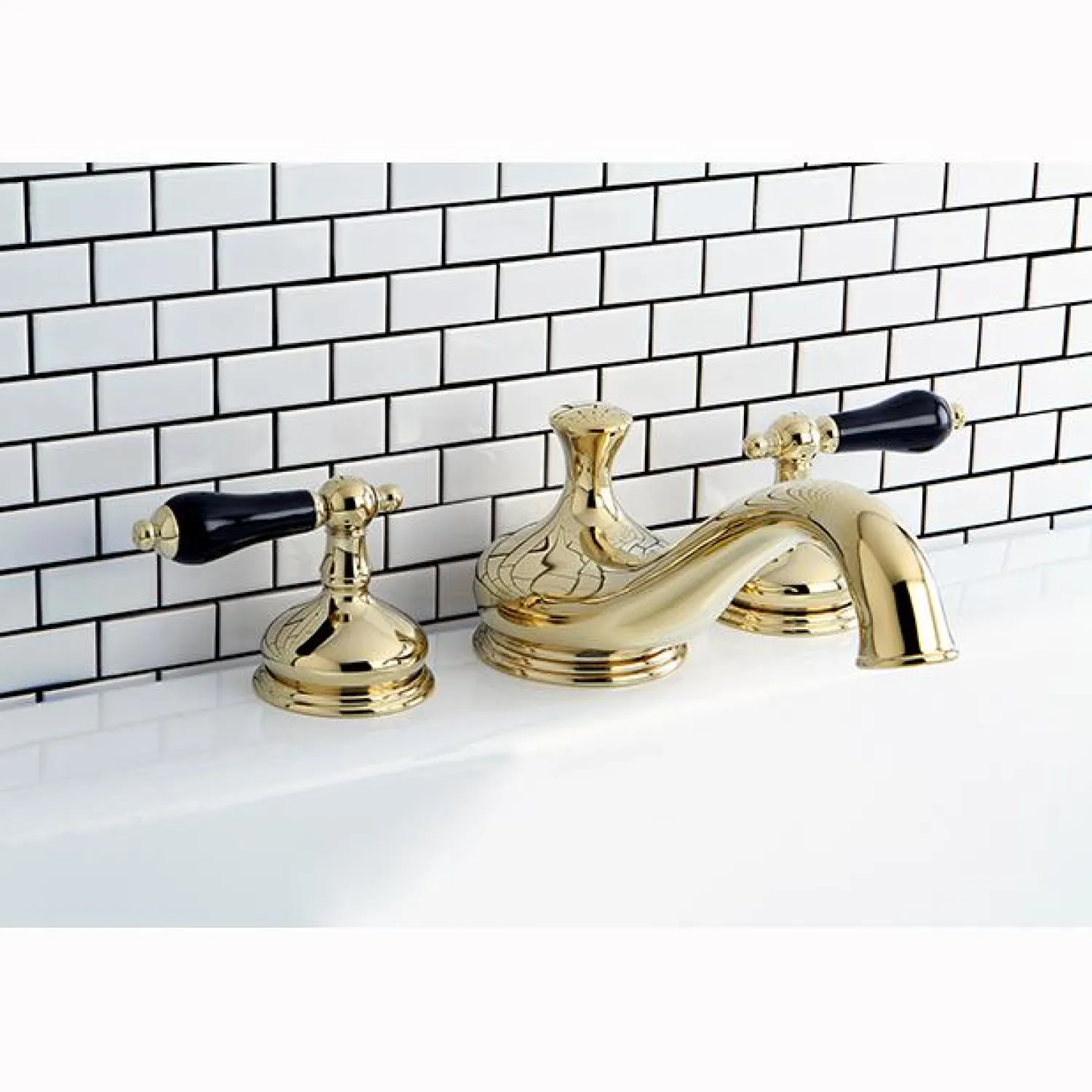 Heritage Onyx Roman Tub Filler with Black Porcelain Lever Handle Tub Faucets