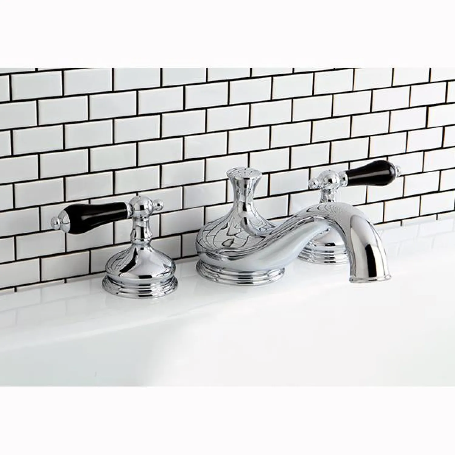Heritage Onyx Roman Tub Filler with Black Porcelain Lever Handle Tub Faucets