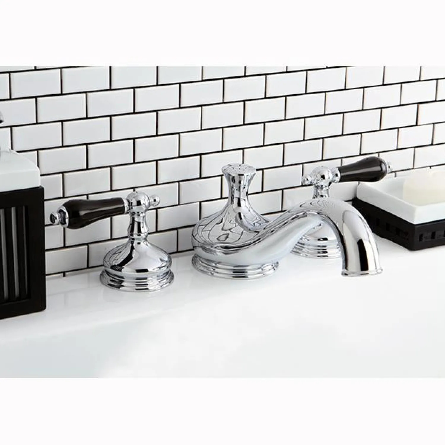 Heritage Onyx Roman Tub Filler with Black Porcelain Lever Handle Tub Faucets