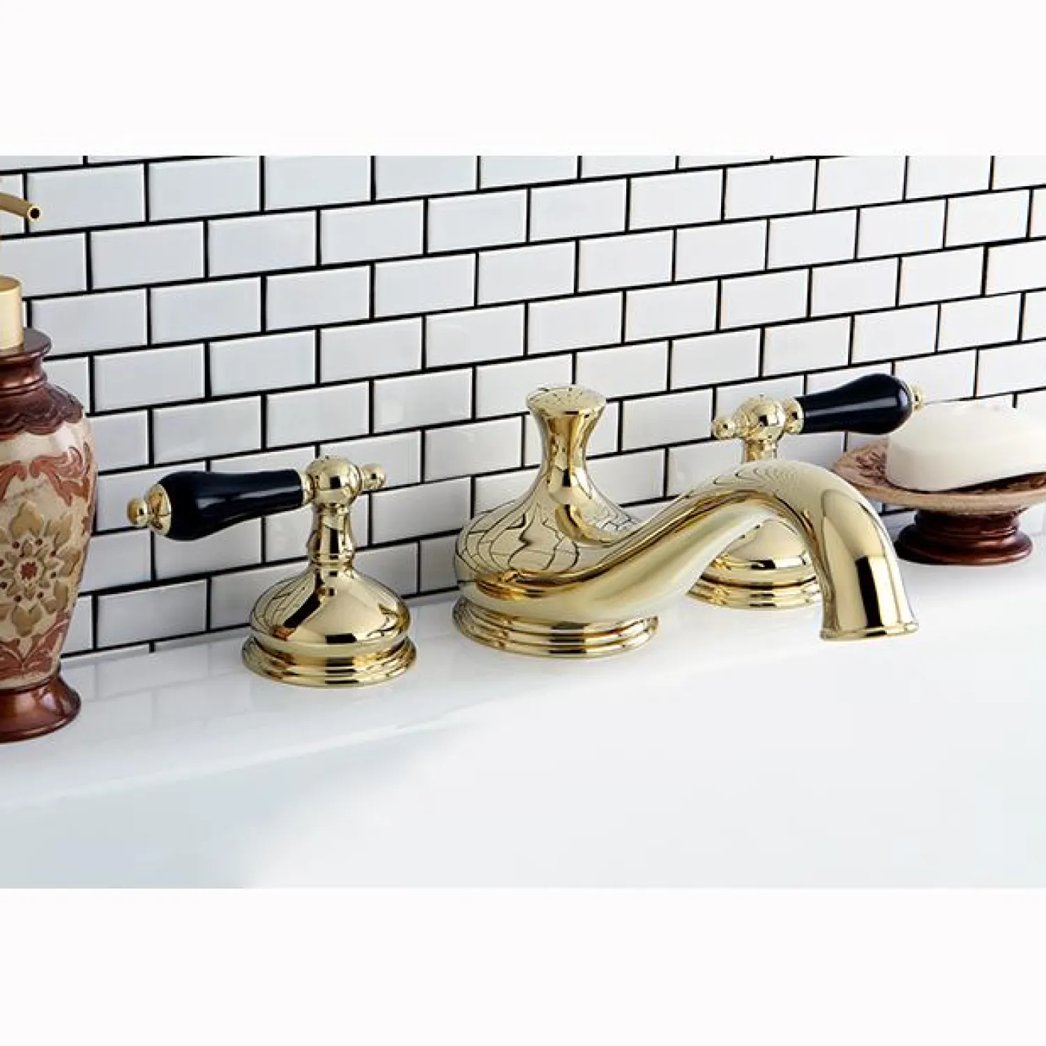Heritage Onyx Roman Tub Filler with Black Porcelain Lever Handle Tub Faucets