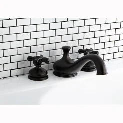 Online Heritage Onyx Roman Tub Filler with Black Porcelain Cross Handle Tub Faucets