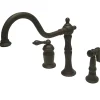 New Heritage Single Handle Deck Mount Widespread Kitchen Faucet with Brass Sprayer Widespread Kitchen Faucets