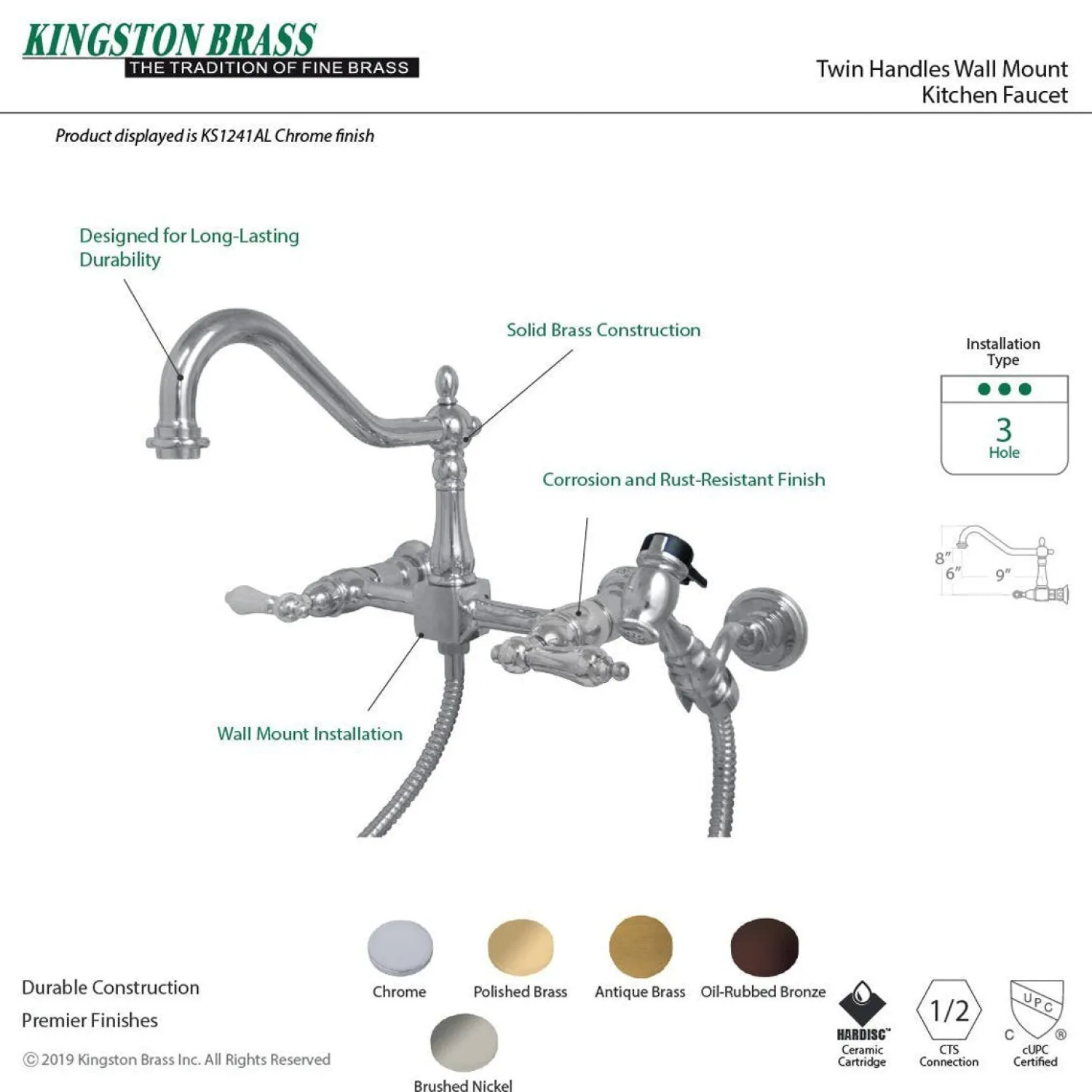 Sale Heritage Two-Handle Wall Mount Tub Filler Tub Faucets