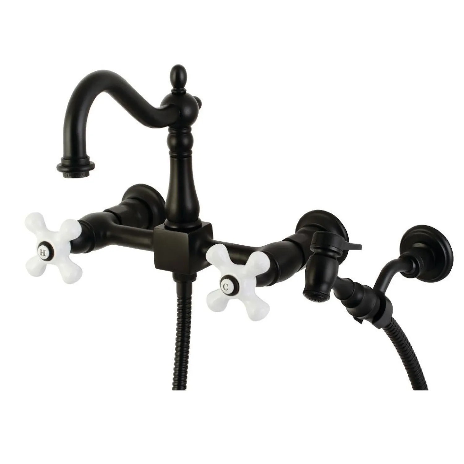 Clearance Heritage Wall Mount 8" Centerset Kitchen Faucet with Brass Sprayer Wall Mounted Kitchen Faucets|Faucets With Side Spray