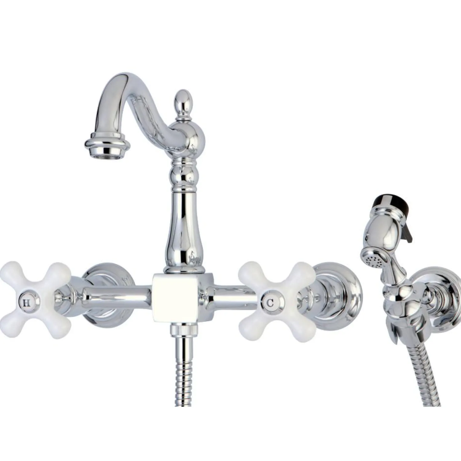 Clearance Heritage Wall Mount 8" Centerset Kitchen Faucet with Brass Sprayer Wall Mounted Kitchen Faucets|Faucets With Side Spray