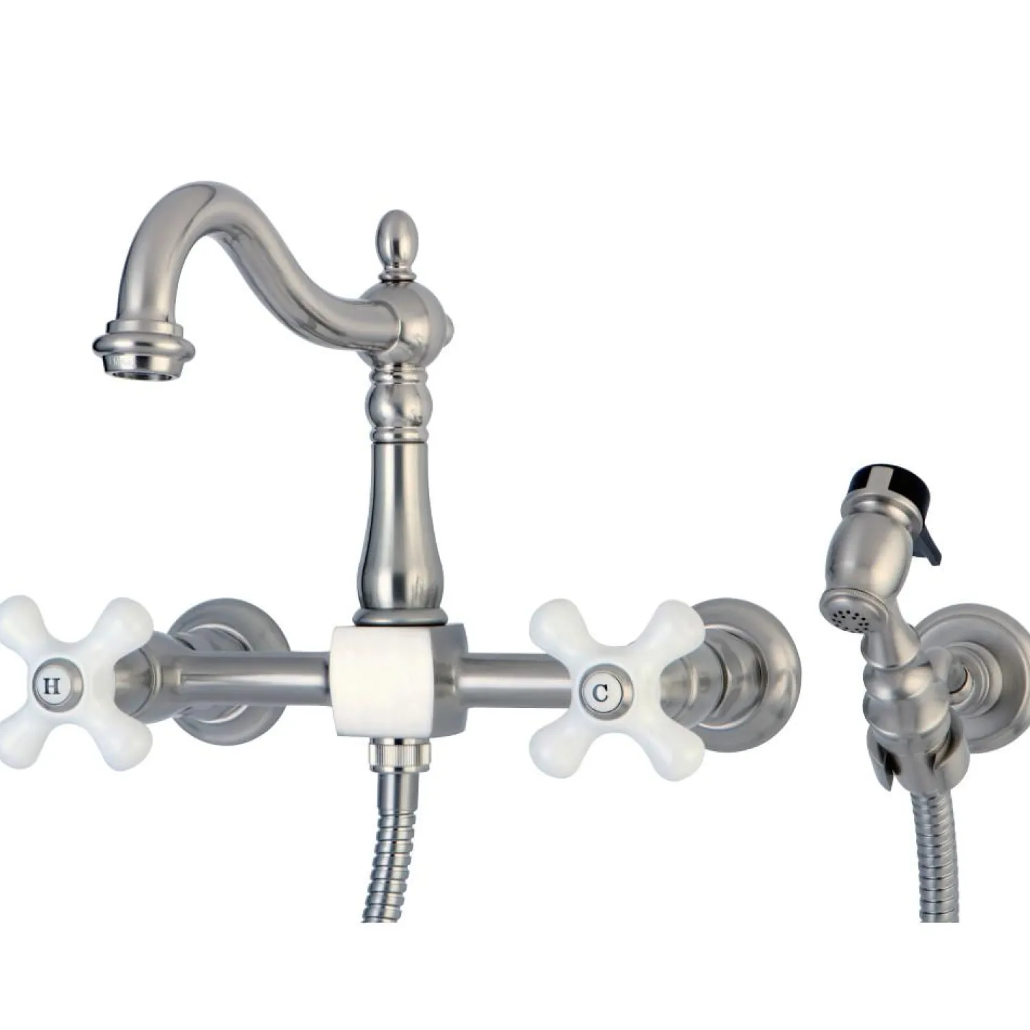 Clearance Heritage Wall Mount 8" Centerset Kitchen Faucet with Brass Sprayer Wall Mounted Kitchen Faucets|Faucets With Side Spray