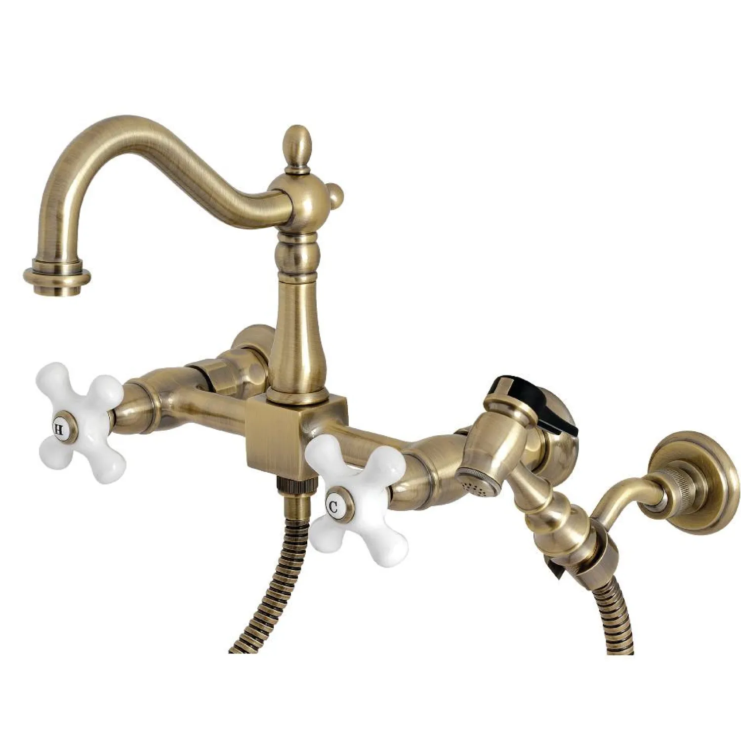 Clearance Heritage Wall Mount 8" Centerset Kitchen Faucet with Brass Sprayer Wall Mounted Kitchen Faucets|Faucets With Side Spray
