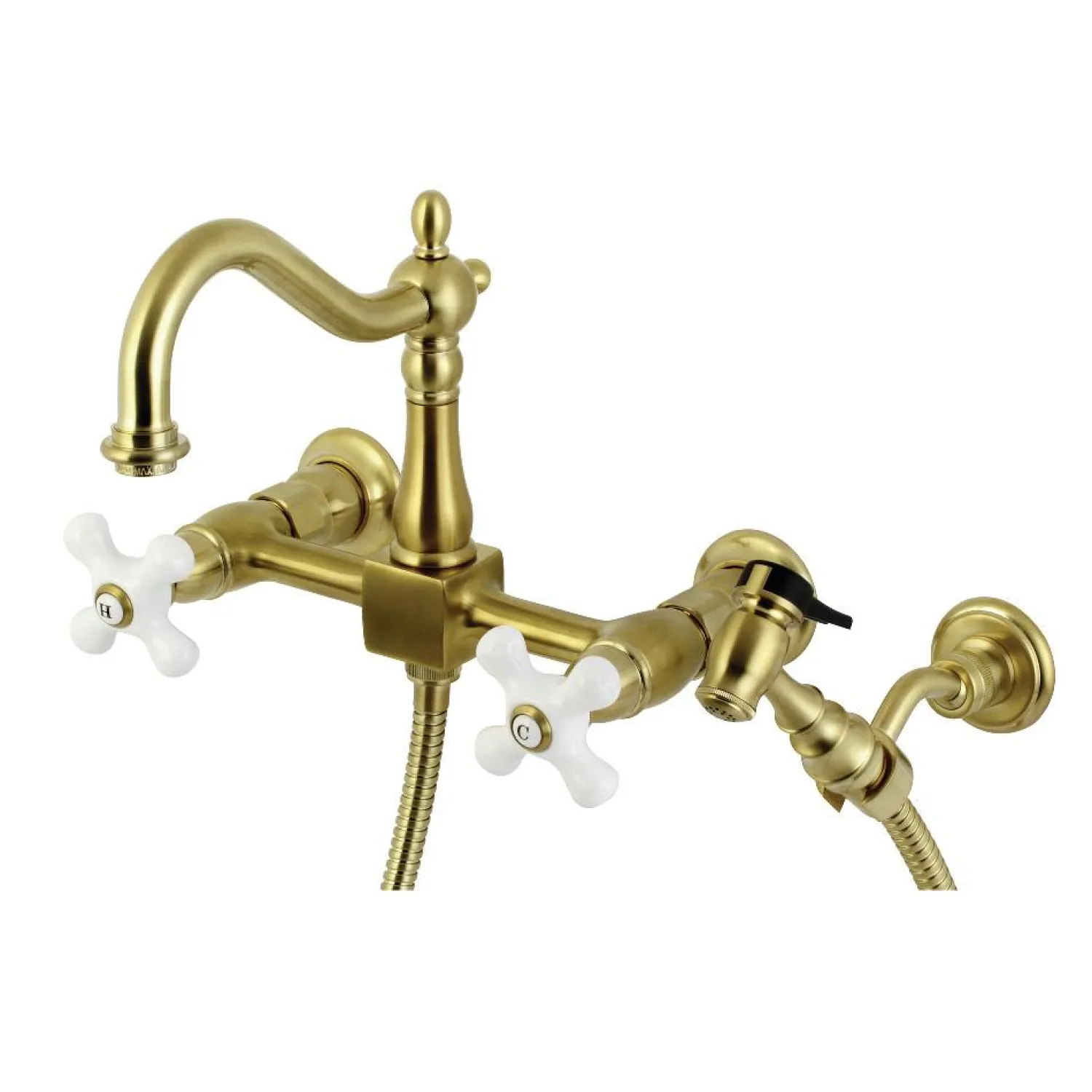 Clearance Heritage Wall Mount 8" Centerset Kitchen Faucet with Brass Sprayer Wall Mounted Kitchen Faucets|Faucets With Side Spray