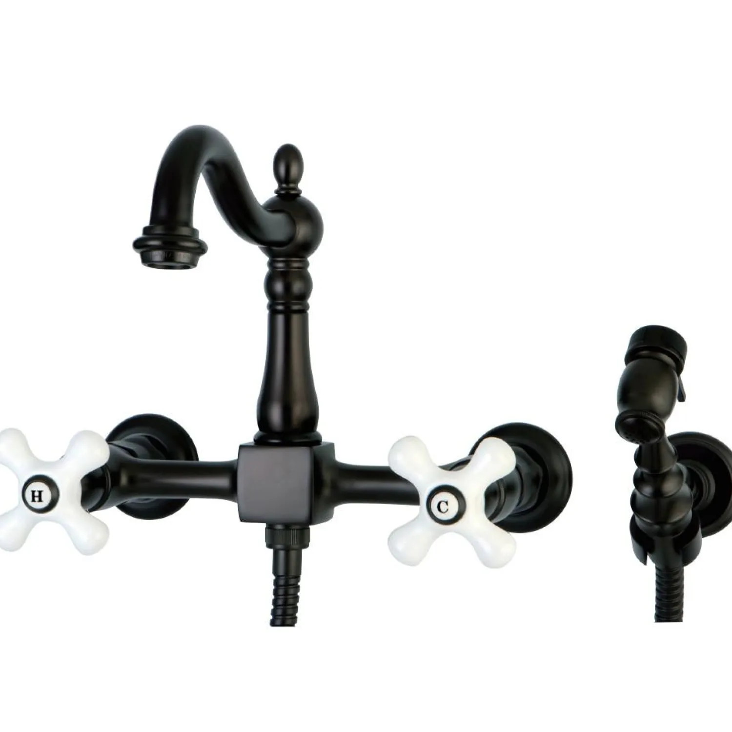 Clearance Heritage Wall Mount 8" Centerset Kitchen Faucet with Brass Sprayer Wall Mounted Kitchen Faucets|Faucets With Side Spray
