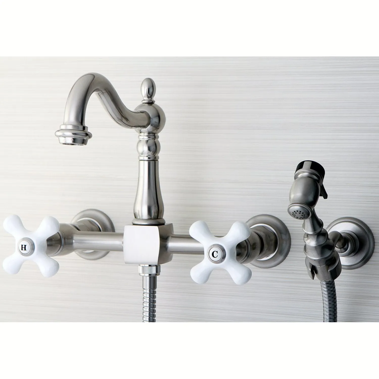 Clearance Heritage Wall Mount 8" Centerset Kitchen Faucet with Brass Sprayer Wall Mounted Kitchen Faucets|Faucets With Side Spray