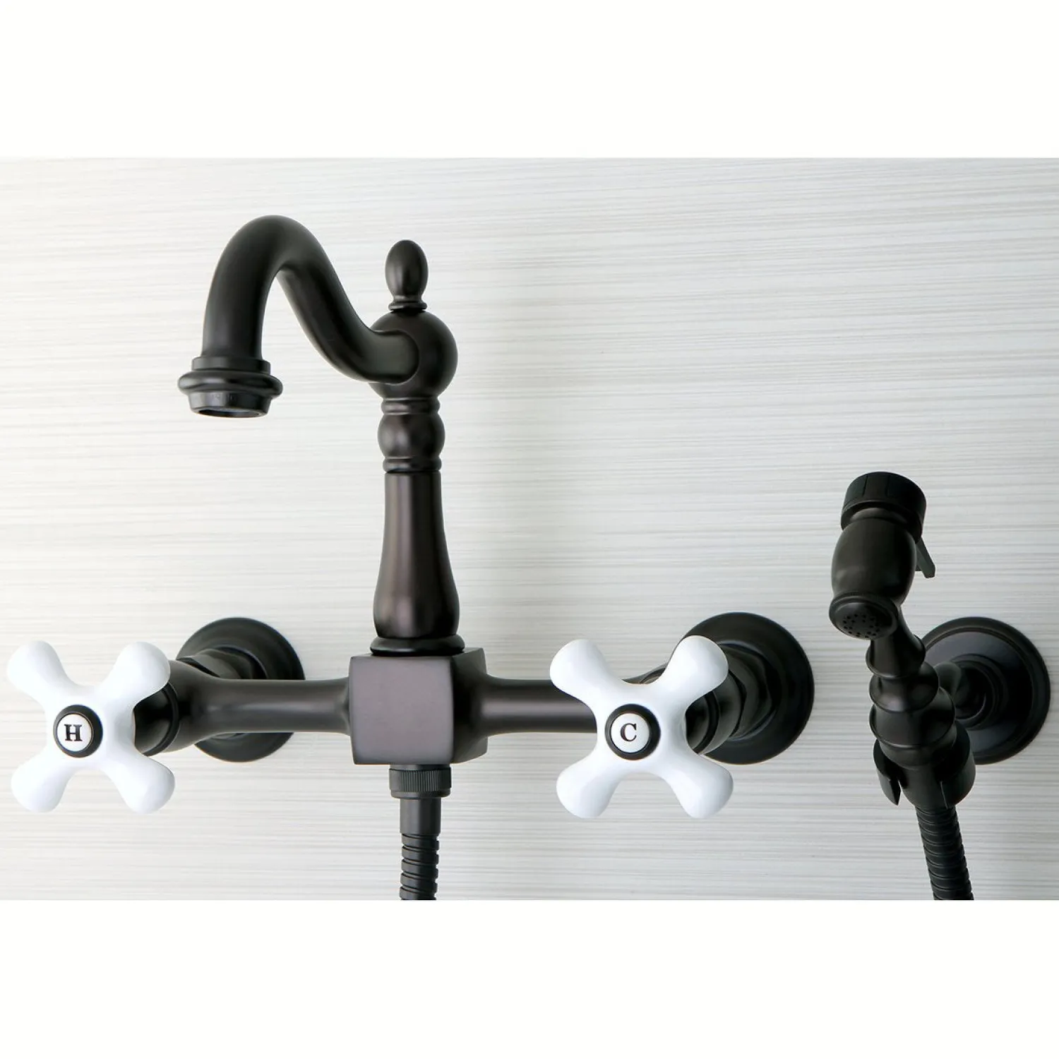 Clearance Heritage Wall Mount 8" Centerset Kitchen Faucet with Brass Sprayer Wall Mounted Kitchen Faucets|Faucets With Side Spray