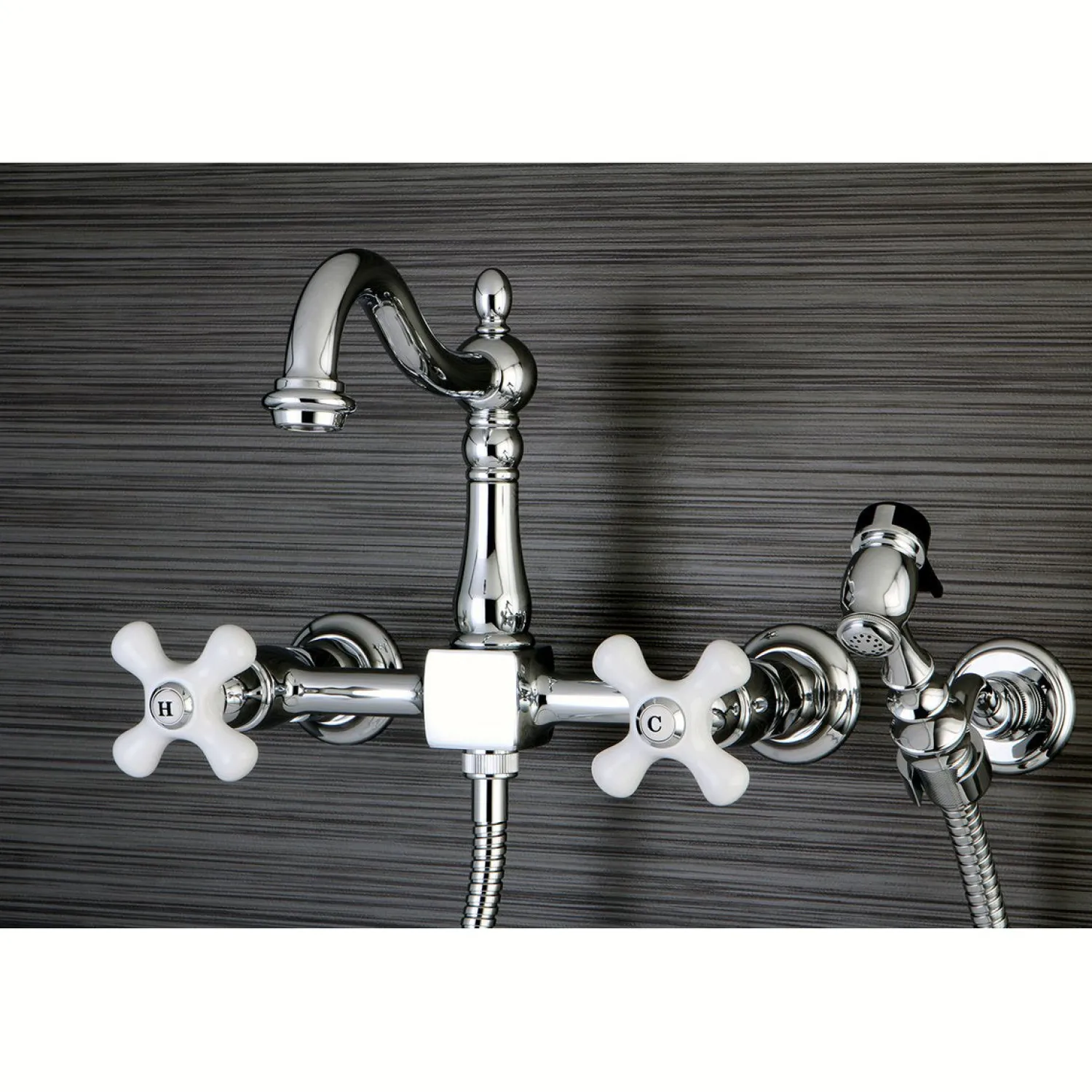 Clearance Heritage Wall Mount 8" Centerset Kitchen Faucet with Brass Sprayer Wall Mounted Kitchen Faucets|Faucets With Side Spray