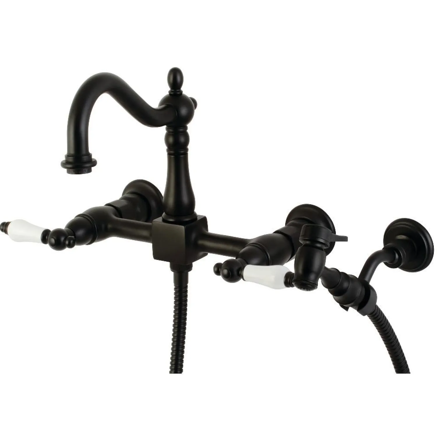 Heritage Wall Mount 8-Inch Centerset Kitchen Faucet with Brass Sprayer Wall Mounted Kitchen Faucets|Faucets With Side Spray