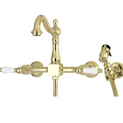 Heritage Wall Mount 8-Inch Centerset Kitchen Faucet with Brass Sprayer Wall Mounted Kitchen Faucets|Faucets With Side Spray