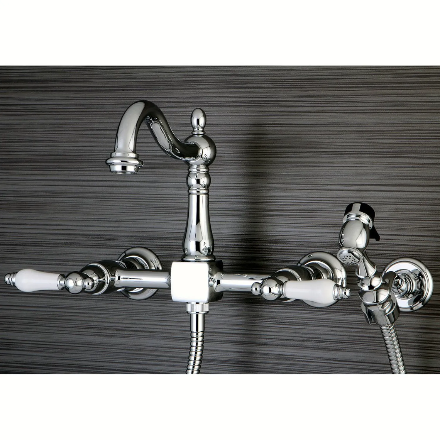 Heritage Wall Mount 8-Inch Centerset Kitchen Faucet with Brass Sprayer Wall Mounted Kitchen Faucets|Faucets With Side Spray