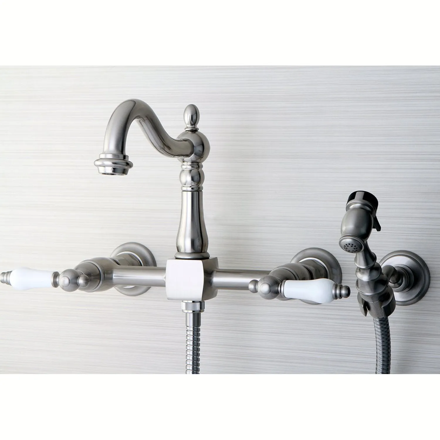 Heritage Wall Mount 8-Inch Centerset Kitchen Faucet with Brass Sprayer Wall Mounted Kitchen Faucets|Faucets With Side Spray