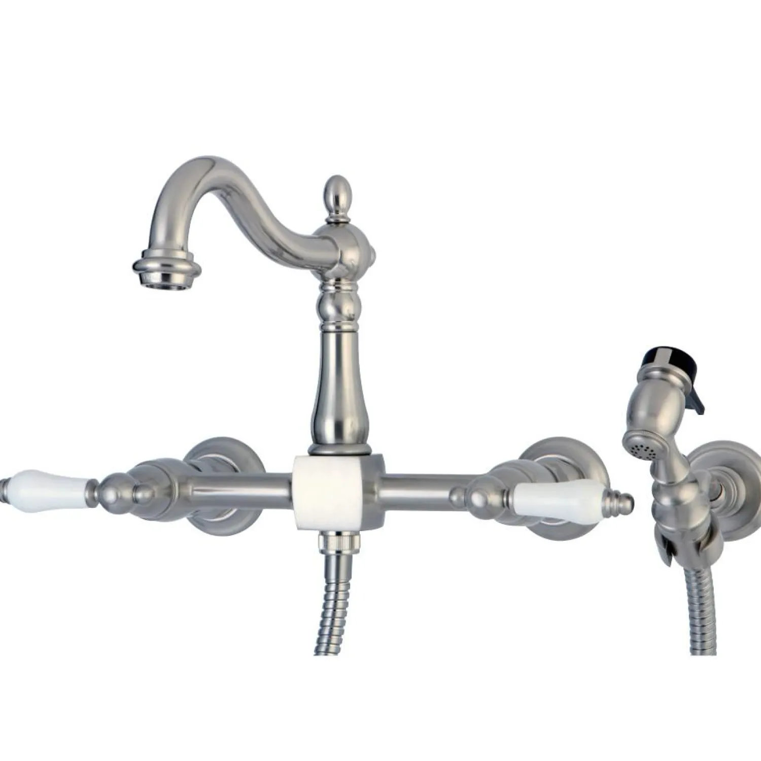 Heritage Wall Mount 8-Inch Centerset Kitchen Faucet with Brass Sprayer Wall Mounted Kitchen Faucets|Faucets With Side Spray