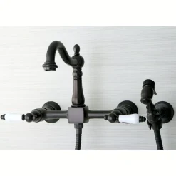Heritage Wall Mount 8-Inch Centerset Kitchen Faucet with Brass Sprayer Wall Mounted Kitchen Faucets|Faucets With Side Spray