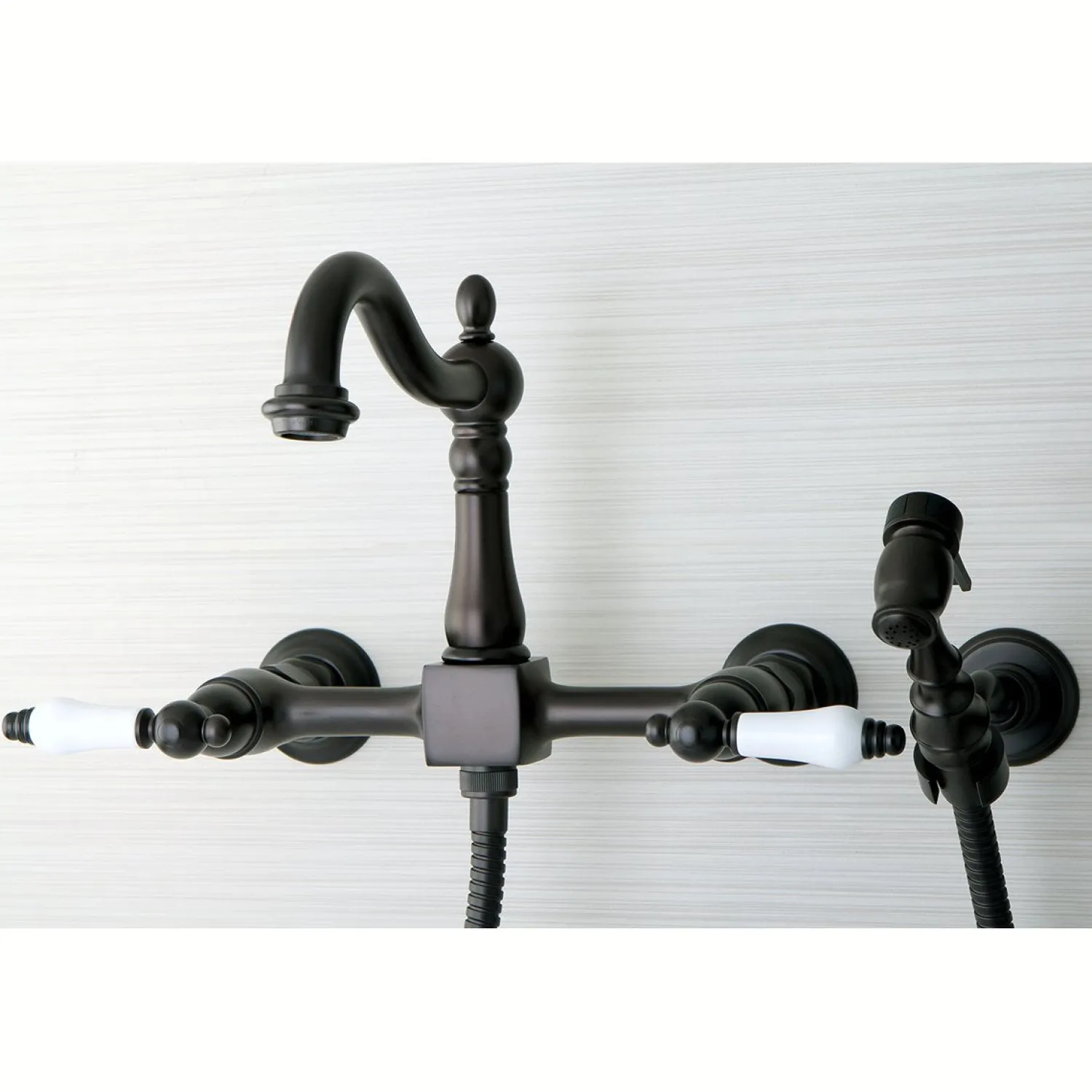 Heritage Wall Mount 8-Inch Centerset Kitchen Faucet with Brass Sprayer Wall Mounted Kitchen Faucets|Faucets With Side Spray