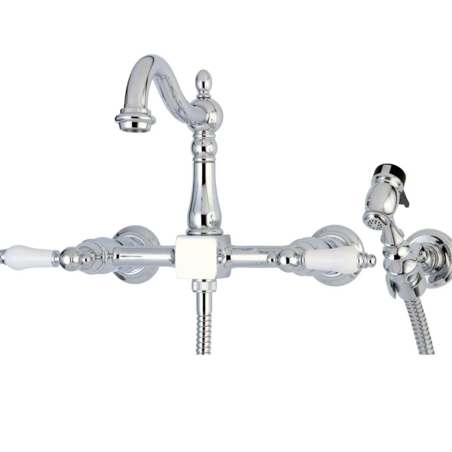 Heritage Wall Mount 8-Inch Centerset Kitchen Faucet with Brass Sprayer Wall Mounted Kitchen Faucets|Faucets With Side Spray