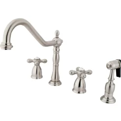 New Heritage Widespread Kitchen Faucet with Brass Sprayer Widespread Kitchen Faucets|Faucets With Side Spray