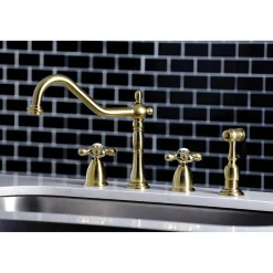 New Heritage Widespread Kitchen Faucet with Brass Sprayer Widespread Kitchen Faucets|Faucets With Side Spray