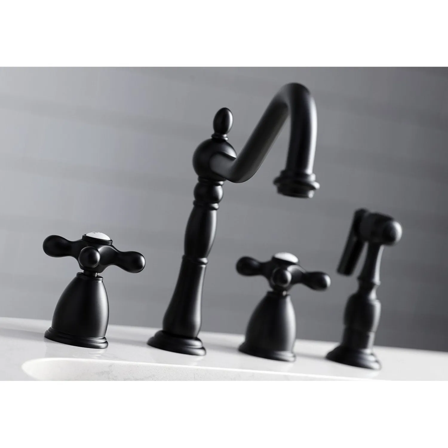 New Heritage Widespread Kitchen Faucet with Brass Sprayer Widespread Kitchen Faucets|Faucets With Side Spray