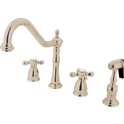 New Heritage Widespread Kitchen Faucet with Brass Sprayer Widespread Kitchen Faucets|Faucets With Side Spray