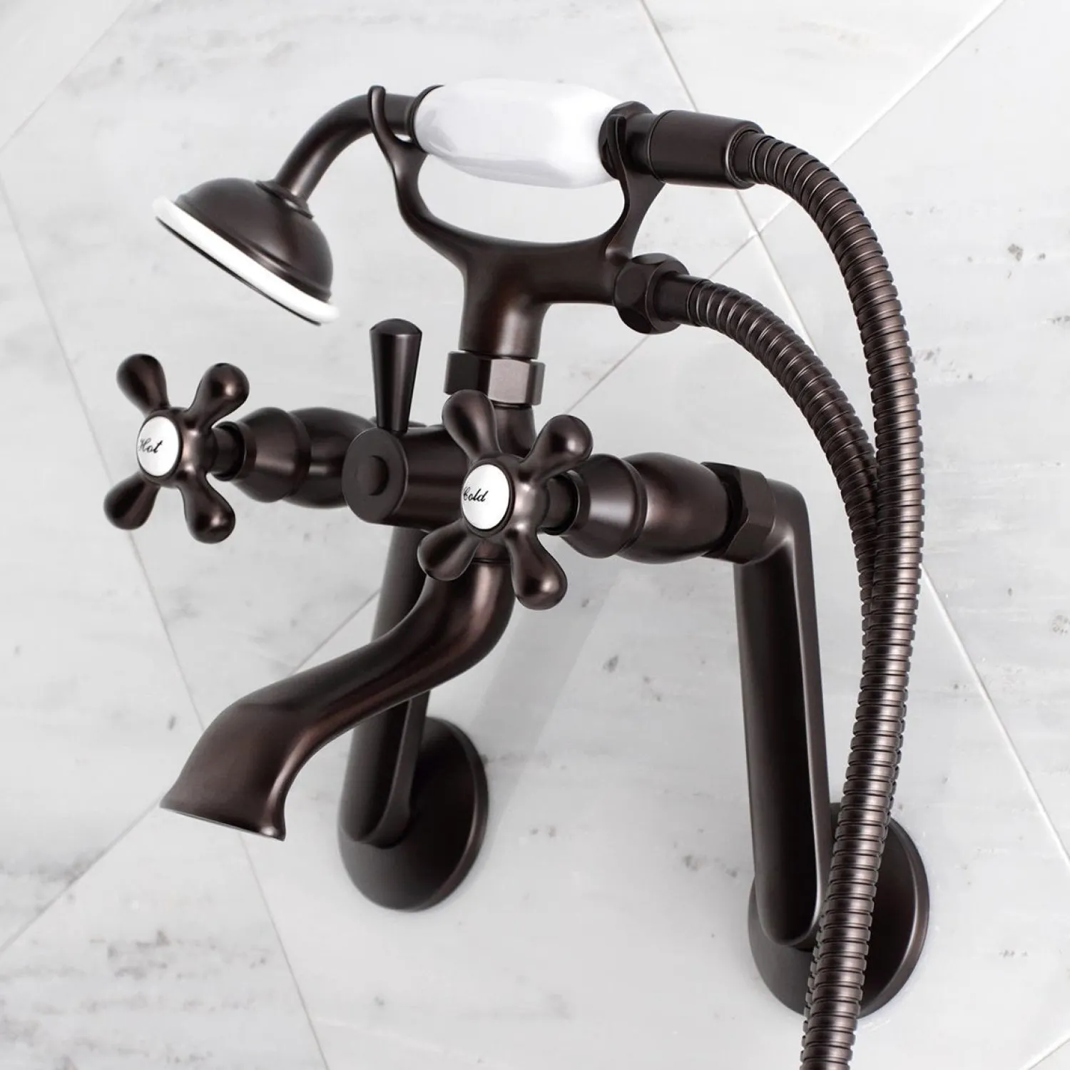 Online 2-Hole Tub Wall Mount Clawfoot Tub Faucet with Hand Shower Tub & Shower Sets|Tub Faucets