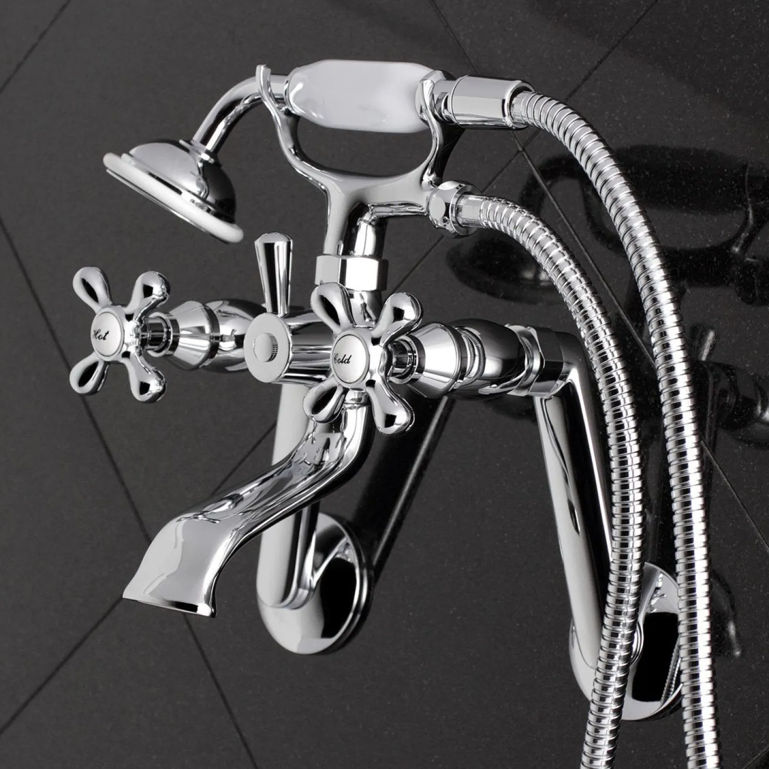 Online 2-Hole Tub Wall Mount Clawfoot Tub Faucet with Hand Shower Tub & Shower Sets|Tub Faucets