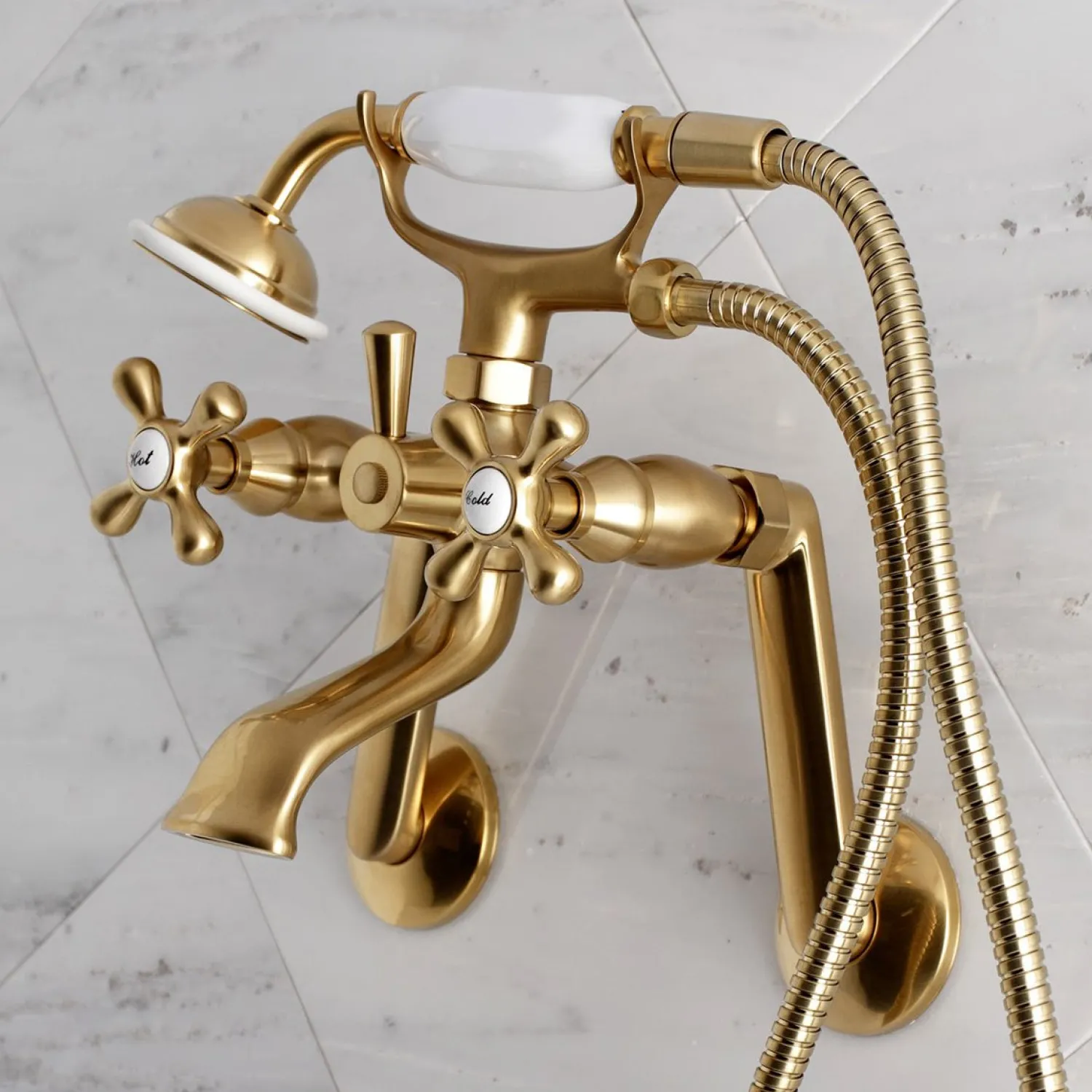 Online 2-Hole Tub Wall Mount Clawfoot Tub Faucet with Hand Shower Tub & Shower Sets|Tub Faucets