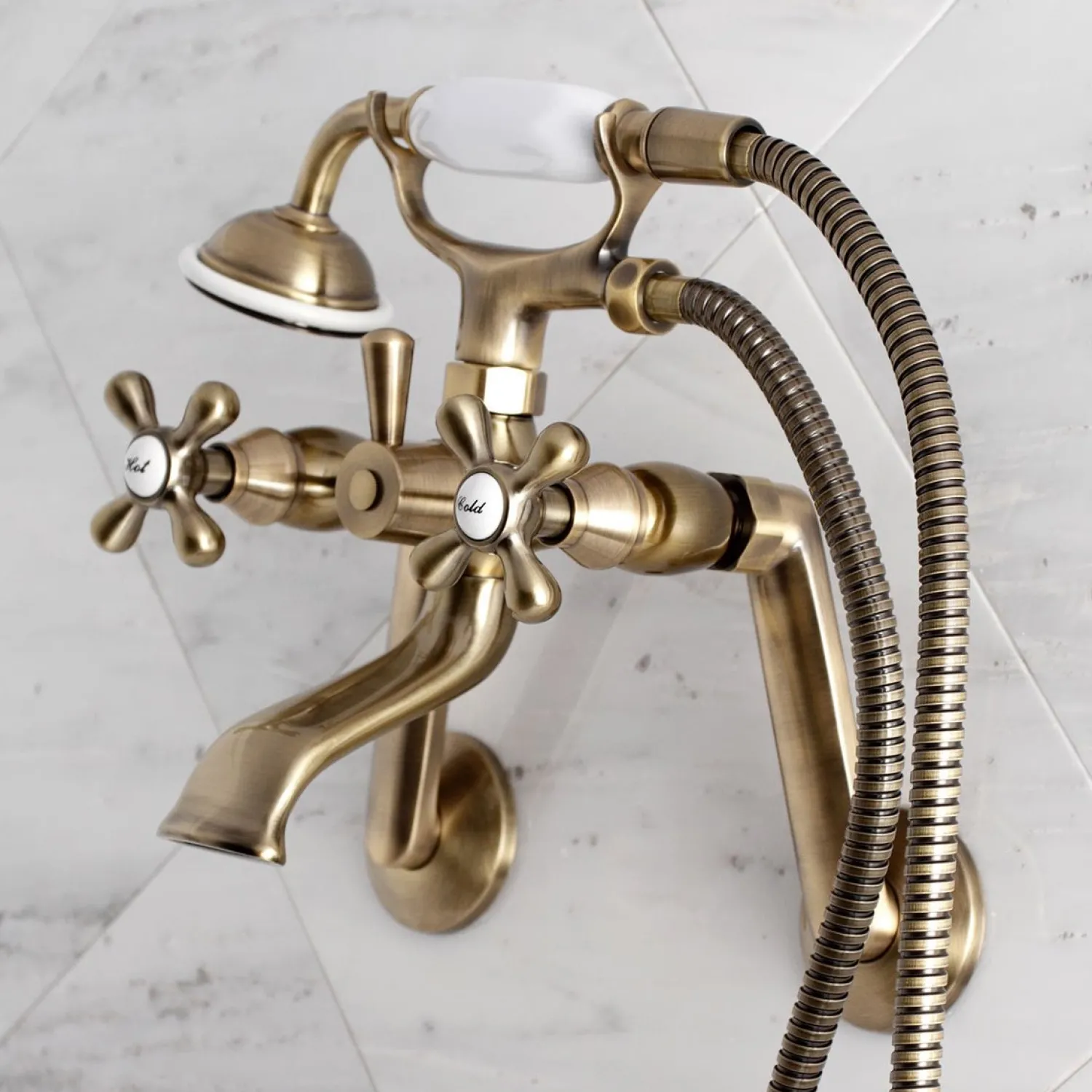 Online 2-Hole Tub Wall Mount Clawfoot Tub Faucet with Hand Shower Tub & Shower Sets|Tub Faucets