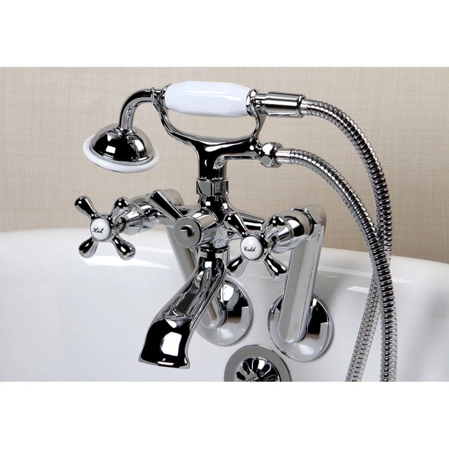 Online 2-Hole Tub Wall Mount Clawfoot Tub Faucet with Hand Shower Tub & Shower Sets|Tub Faucets