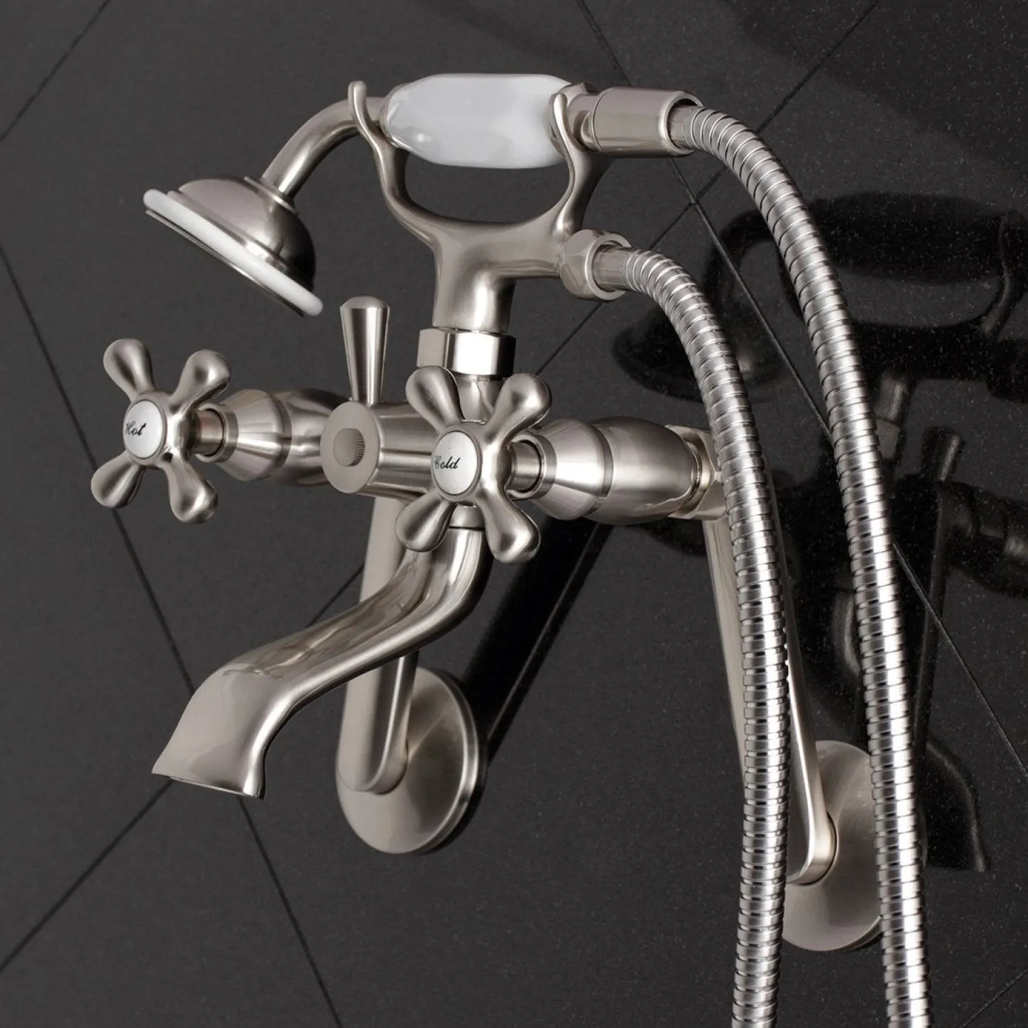 Online 2-Hole Tub Wall Mount Clawfoot Tub Faucet with Hand Shower Tub & Shower Sets|Tub Faucets