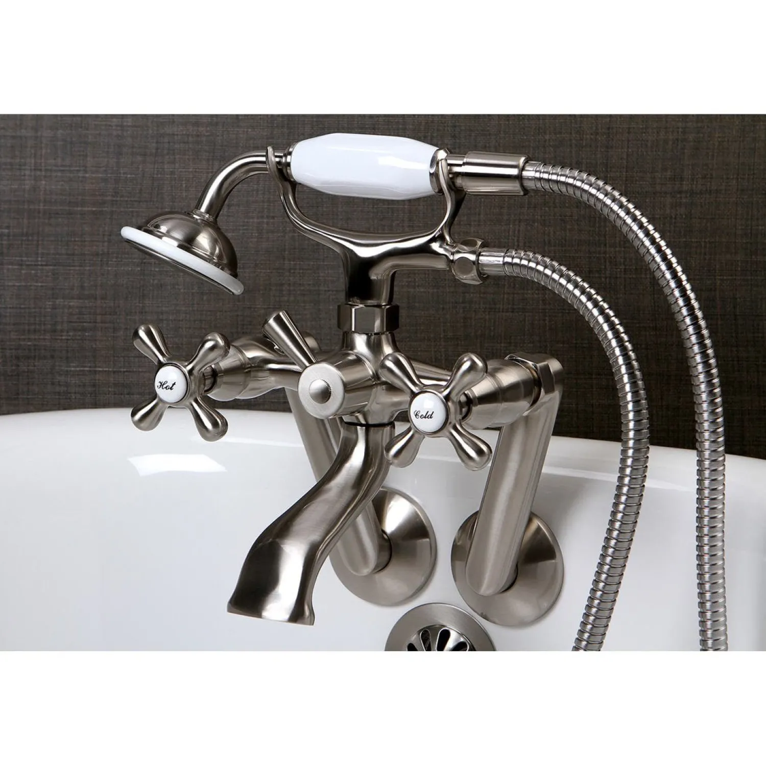 Online 2-Hole Tub Wall Mount Clawfoot Tub Faucet with Hand Shower Tub & Shower Sets|Tub Faucets