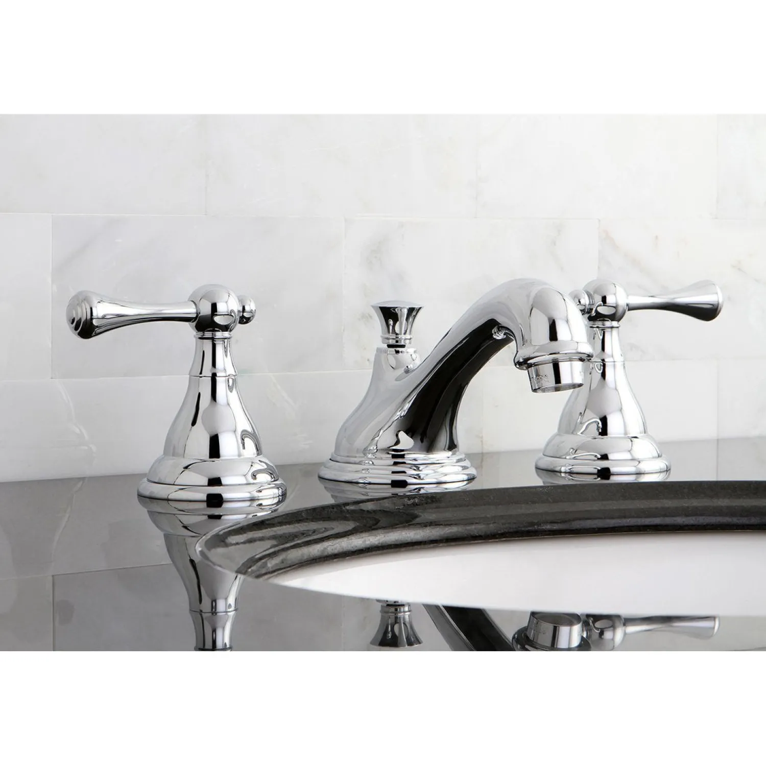 Hot 8-Inch Widespread Three-Hole Bathroom Faucet with Brass Pop-Up 8" Widespread