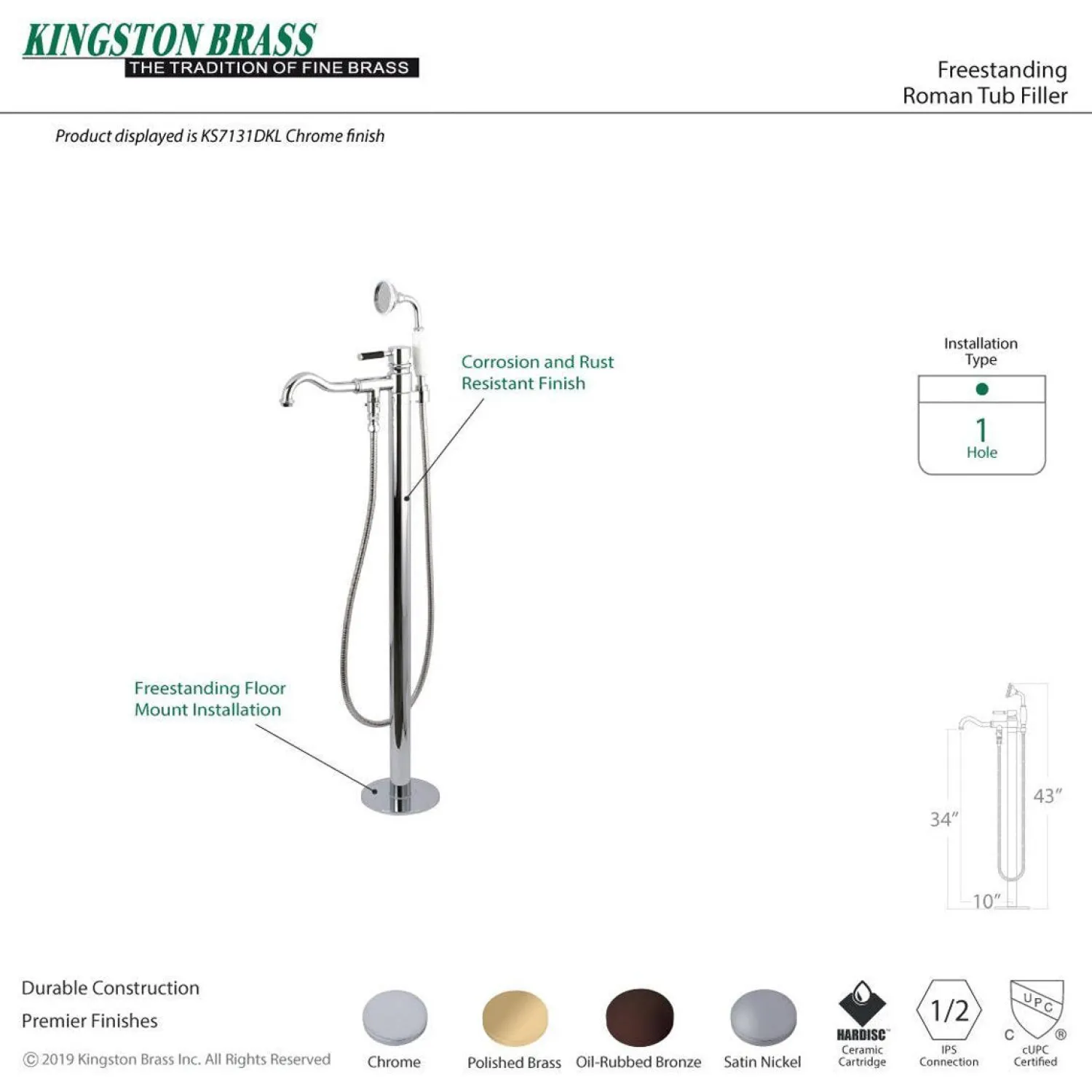 Discount Kaiser Single Handle Single Hole Freestanding Tub Faucet with Hand Shower Free Standing Tub Fillers|Tub Faucets