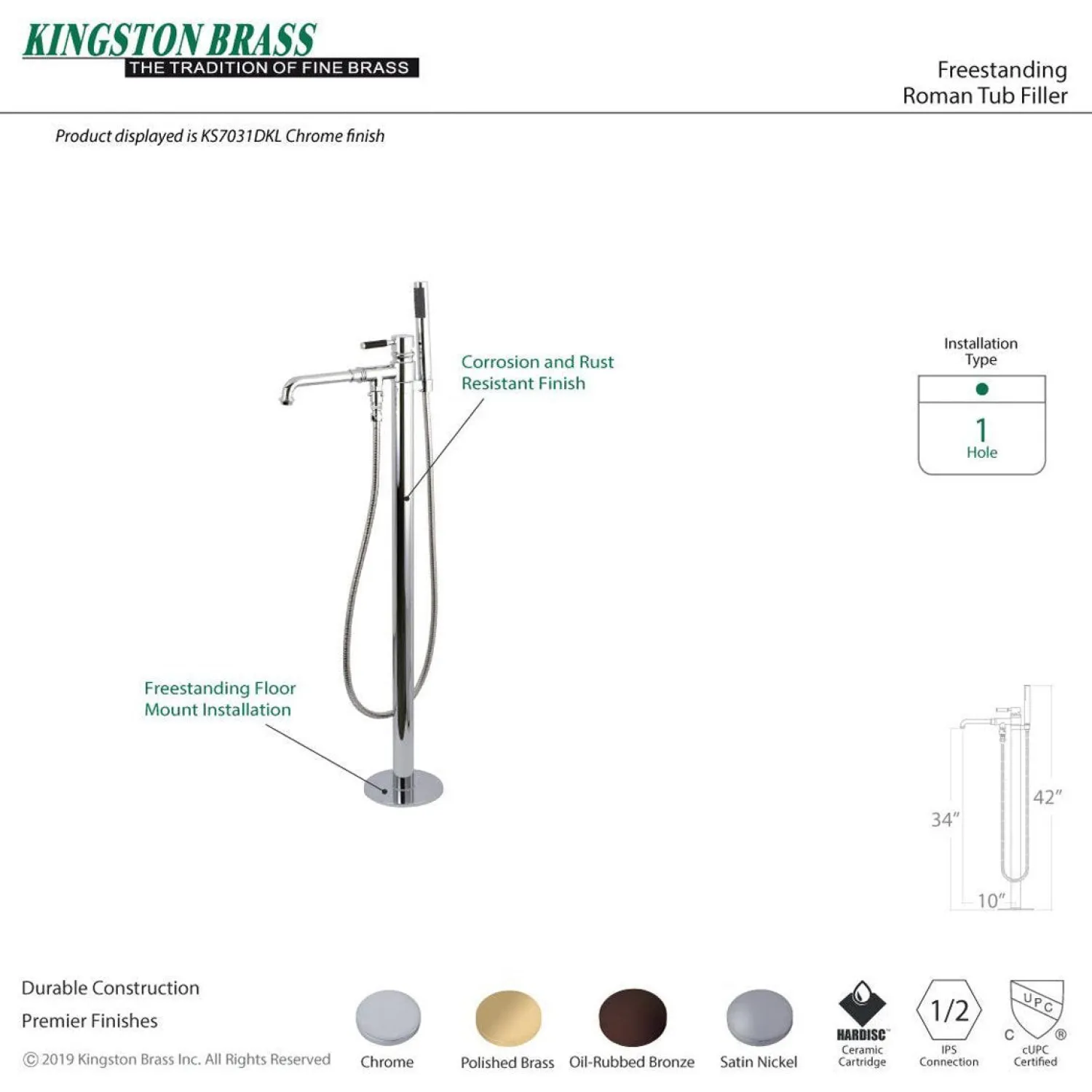 Outlet Kaiser Single Handle Freestanding Tub Faucet with Hand Shower Free Standing Tub Fillers|Tub Faucets