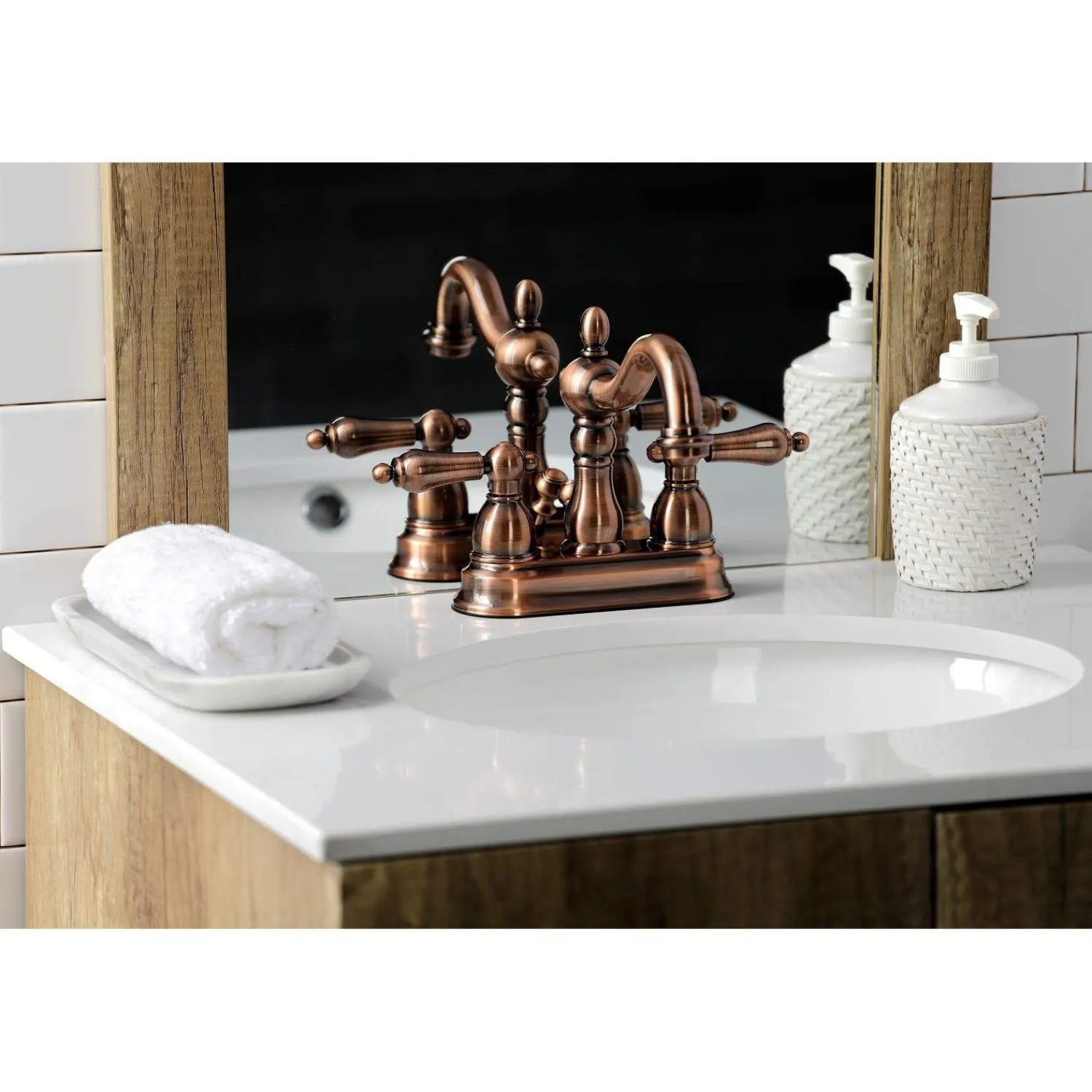 Best KB160ALAC Heritage 4 in. Centerset Bathroom Faucet, Antique Copper 4" Center Set