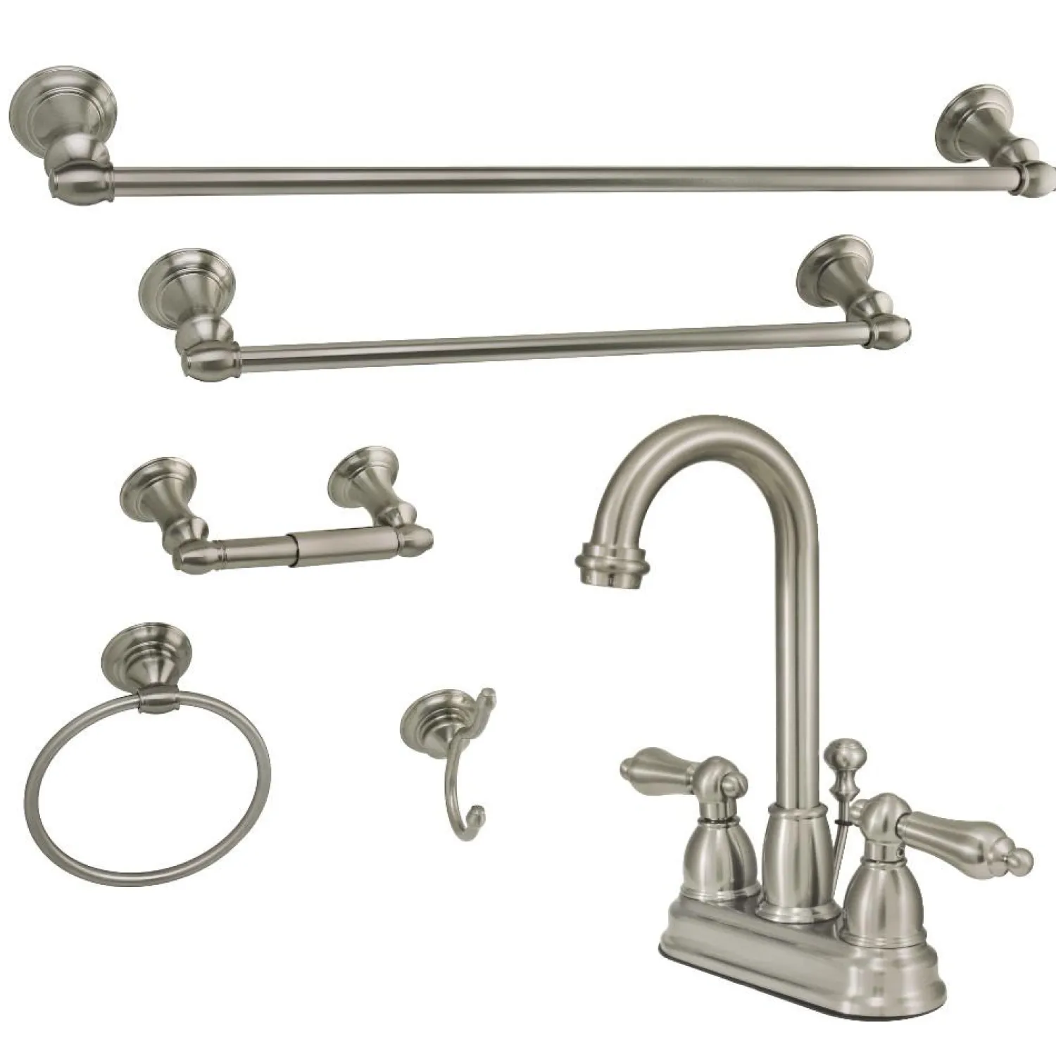 Outlet KBK3618AL 4 in. Bathroom Faucet with 5-Piece Bathroom Hardware Combo, Brushed Nickel 4" Center Set