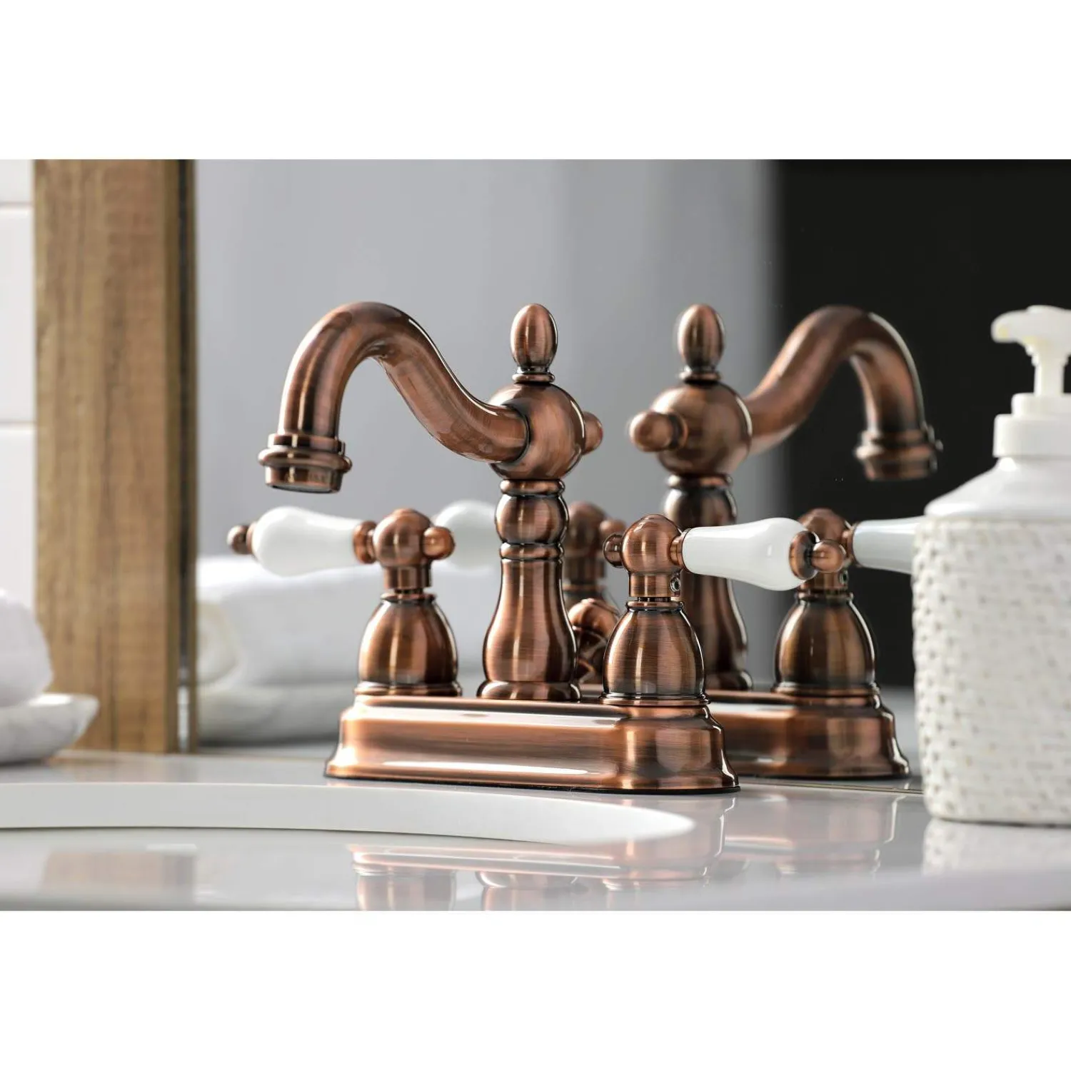 Outlet KB160PLAC Heritage 4 in. Centerset Bathroom Faucet, Antique Copper 4" Center Set