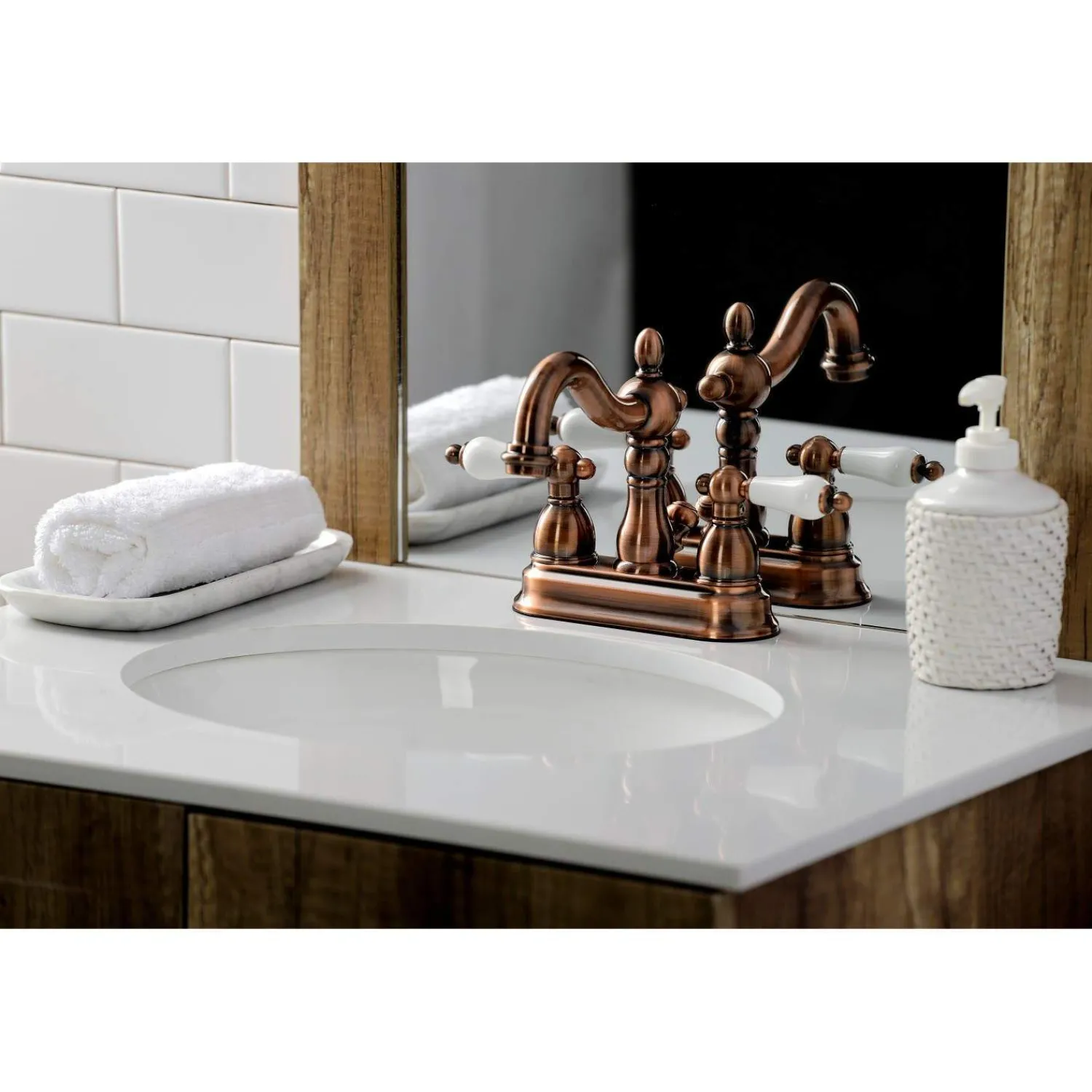 Outlet KB160PLAC Heritage 4 in. Centerset Bathroom Faucet, Antique Copper 4" Center Set
