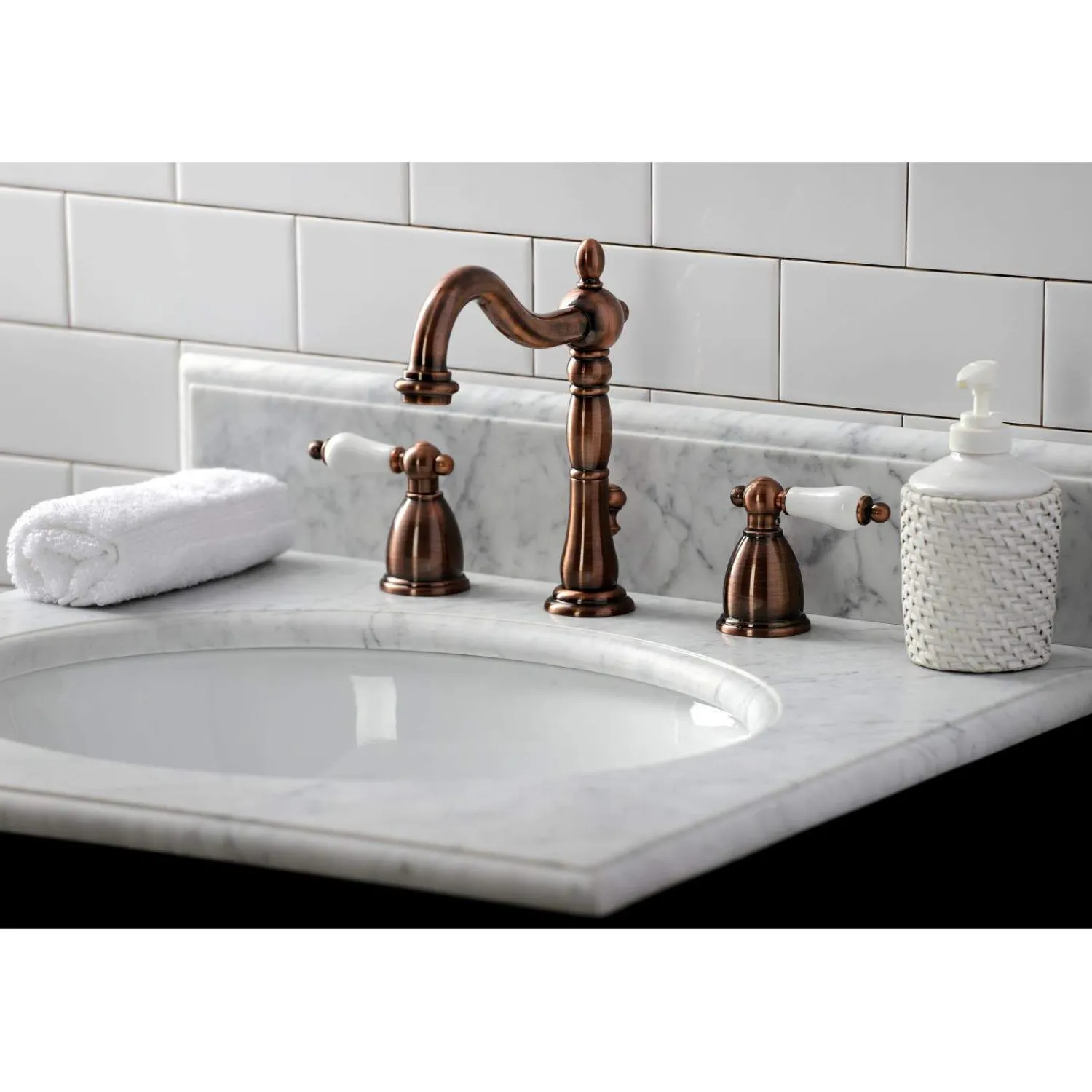 New KB197PLAC 8 in. Widespread Bathroom Faucet, Antique Copper 8" Widespread