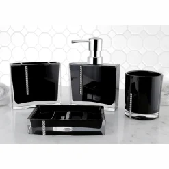 Clearance Krystal Bathware Reef 4-Piece Bath Accessory Set Soap Dishes & Dispensers|Toothbrush Holders & Tumblers