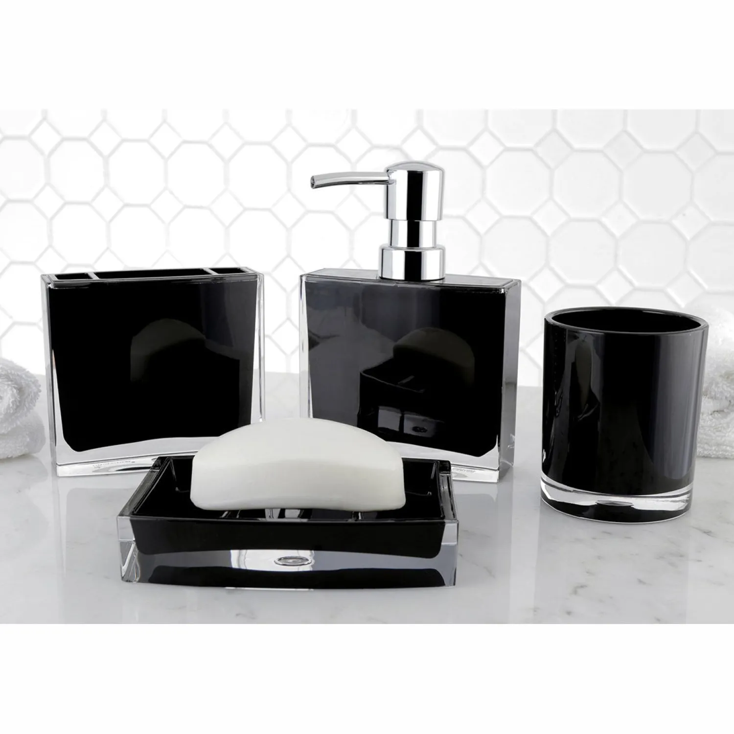 Outlet Krystal Bathware Canyon 4-Piece Bath Accessory Set Soap Dishes & Dispensers|Toothbrush Holders & Tumblers