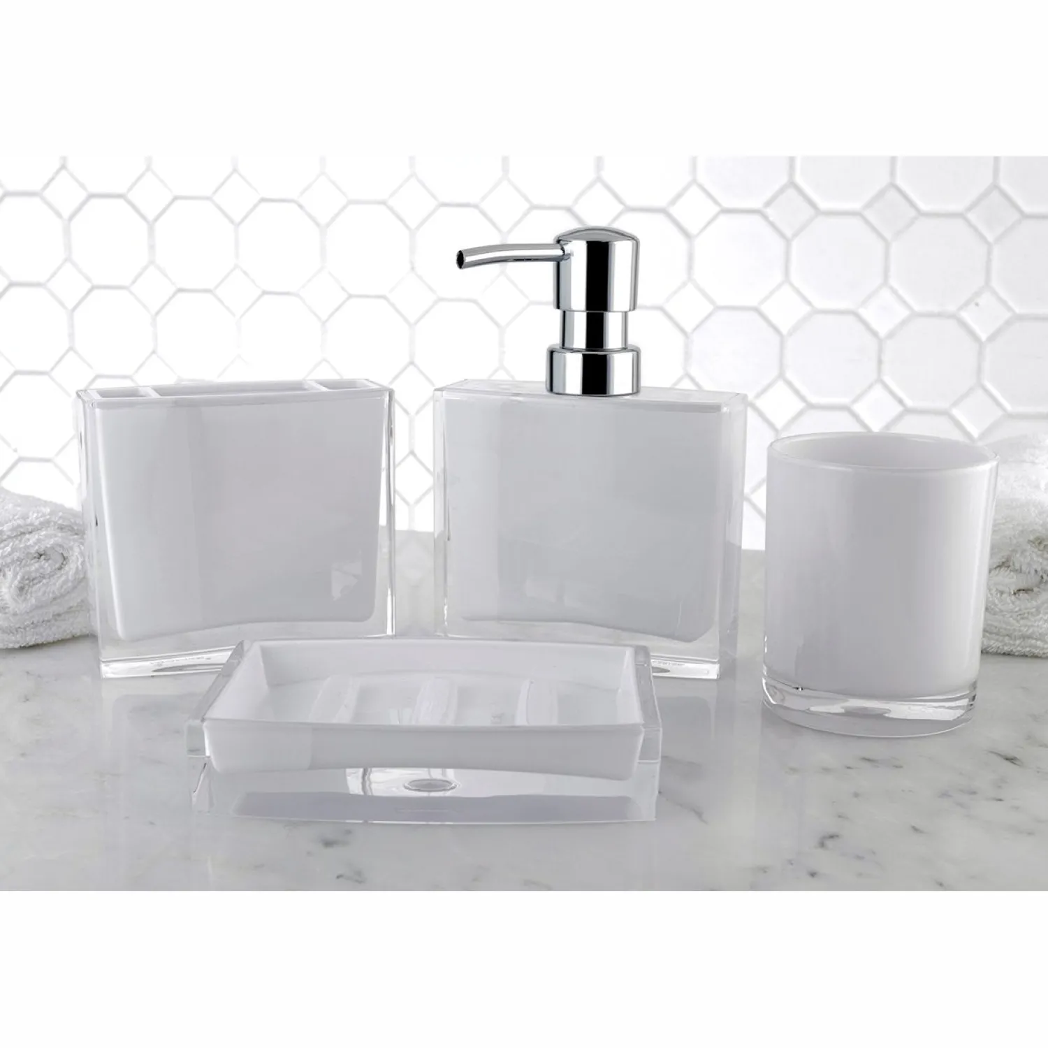 Outlet Krystal Bathware Canyon 4-Piece Bath Accessory Set Soap Dishes & Dispensers|Toothbrush Holders & Tumblers
