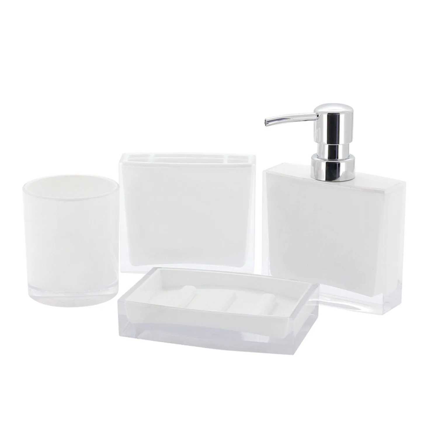 Outlet Krystal Bathware Canyon 4-Piece Bath Accessory Set Soap Dishes & Dispensers|Toothbrush Holders & Tumblers