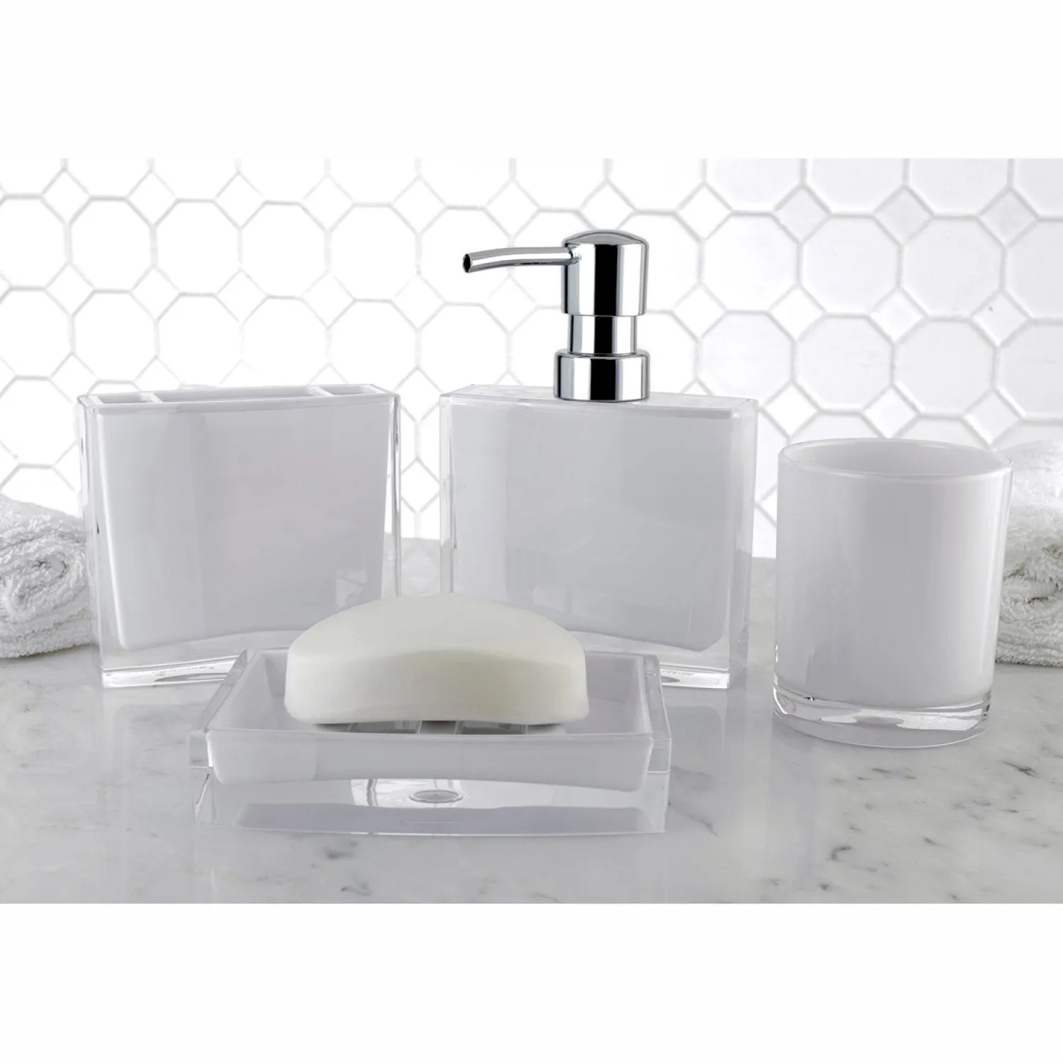 Outlet Krystal Bathware Canyon 4-Piece Bath Accessory Set Soap Dishes & Dispensers|Toothbrush Holders & Tumblers