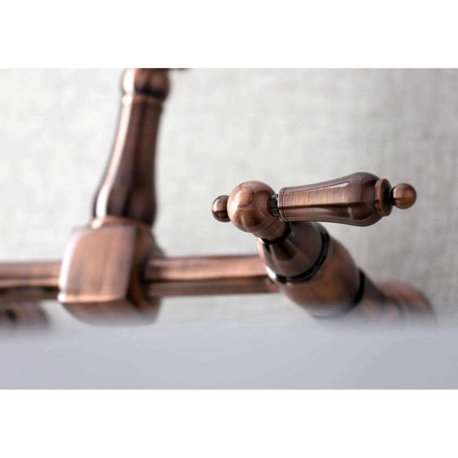 Outlet KS124ALAC Heritage Two-Handle Wall Mount Bridge Kitchen Faucet, Antique Copper Wall Mounted Kitchen Faucets