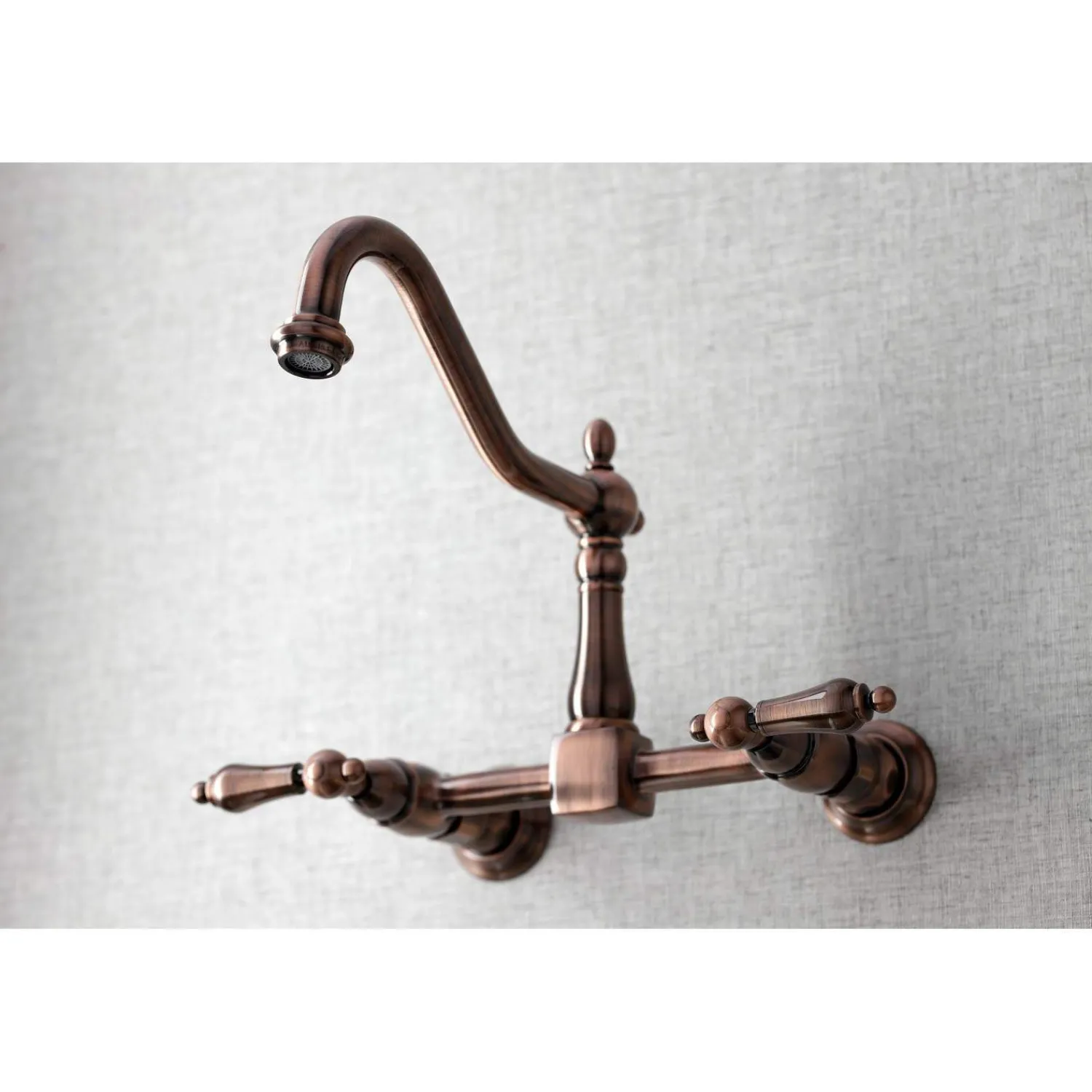 Outlet KS124ALAC Heritage Two-Handle Wall Mount Bridge Kitchen Faucet, Antique Copper Wall Mounted Kitchen Faucets